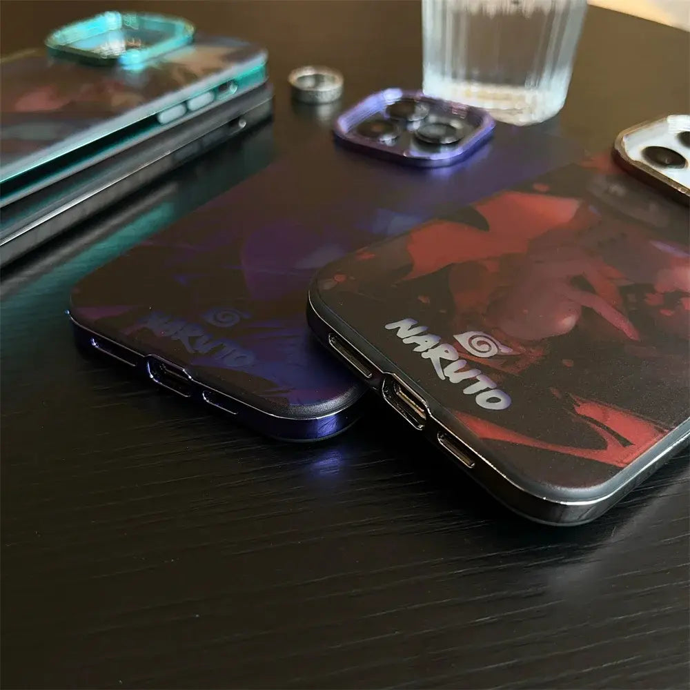 Bandai Metal Coated Laser Naruto Cases for iPhone 11 12 13 14 15 Pro Max 14 Pro Kakashi Itachi Sauske Phone case